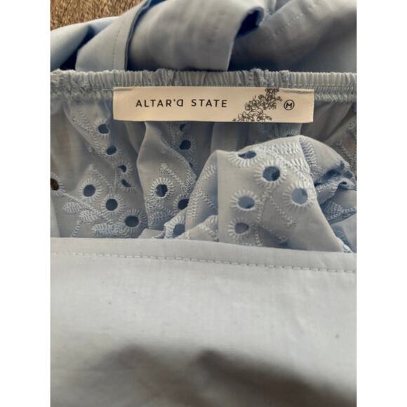 Alter'd State Cowgirl Core Light Blue Eyelet Puff Sleeve Top - Picture 3 of 5